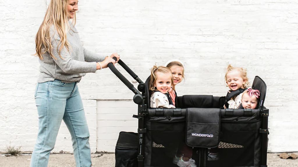 WONDERFOLD W4 Elite Collapsible Quad Stroller Wagon for Safety & Comfort